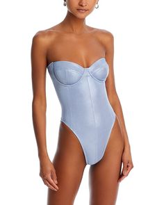 Norma Kamali Corset One Piece Swimsuit  Women - Bloomingdale's Strapless Fitted Bodysuit For Pool, Fitted Strapless Bodysuit For Pool, Blue Underwire Bodysuit With Lined Body, Elegant Blue Bodysuit For Pool, Fitted Light Blue Lined Swimwear, Light Blue Fitted Bodysuit For Poolside, Fitted Light Blue Bodysuit For Poolside, Elegant Blue Fitted Bodysuit, Light Blue Lined Bodysuit