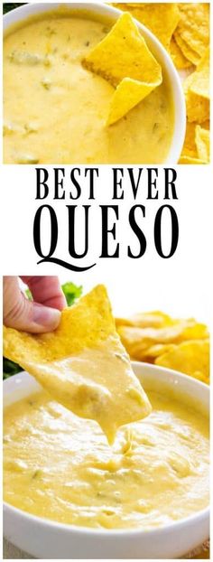 the best ever quesadilla recipe in a white bowl with tortilla chips