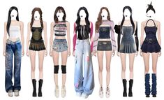 Black Hair Silver Streak, Outfit Ideas Kpop, Concert Outfit Ideas Kpop, Diesel Skirts, Ideas For Brown Hair, 3 Member Girl Group Outfits, Kpop Inspired Outfits Stage 5 Members