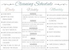 the cleaning schedule is shown here