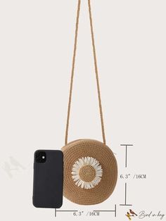 BirdinBag - Vintage Flower Graphic Circle Straw Bag - Elegant Womens Crossbody Purse for Beach & Shoulder White Flower-shaped Bag For Vacation, White Flower-shaped Shoulder Bag For Beach, White Flower-shaped Vacation Bag, Trendy Flower Shaped Bag For Beach, Summer Flower-shaped Bag With Adjustable Strap, Flower Shaped Bag With Adjustable Strap For Summer, Trendy Flower-shaped Beach Bag, Flower Shaped Shoulder Bag For Vacation, Beige Flower-shaped Shoulder Bag For Beach