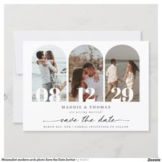 an save the date card with three photos on it, and text that says save the date