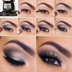 Step by step makeup tutorials for brown eyes. | makeuptutorials.c... Graduation Makeup Tutorial, Machiaj Smokey Eyes, Brown Eye Makeup Tutorial, Smokey Cat Eye, Makeup Brown, Make Up Designs, Makeup Smokey, Eyeshadow For Brown Eyes