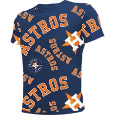 Help your young fan show off their blossoming fandom in a striking way with this Stitches Houston Astros T-shirt. Along with a crew neckline, this top offers soft fabric to keep them comfortable in classic style. Thanks to the striking print all over the front and back of this top, boasting your kiddo's Houston Astros pride is easy and stylish. Short sleeve Machine wash, tumble dry low Material: 100% Cotton Crew neck Imported Screen print graphics Officially licensed Brand: Stitches Woven graphi Cotton Fandom T-shirt For Fan Events, Fan Apparel T-shirt With Front Print, Front Print Cotton T-shirt For Fan Gear, Cotton T-shirt With Front Print For Fans, Fandom Crew Neck T-shirt For Fan Events, Graphic Tee For Fan Events With Screen Print, Graphic Tee With Screen Print For Fan Events, Graphic Tee Tops For Fan Events With Screen Print, Graphic Print T-shirt For Spring Fan Apparel