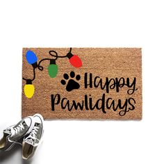 Happy Pawlidays Christmas Lights Doormat, Holiday Lights Welcome Mat for Pet People, Outdoor Christmas Decor, Holiday Door Mat Door Matts, Happy Pawlidays, Mat Ideas, Door Mat Diy, Outdoor Christmas Decor, Pet People, Patio Inspiration, Custom Mats, Front Porch Decorating