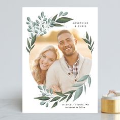 a card with an image of a couple on it