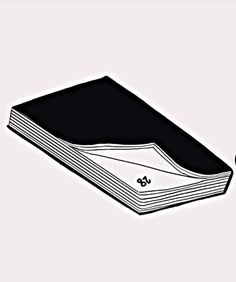 a black and white drawing of a book with the cover folded down to reveal an image