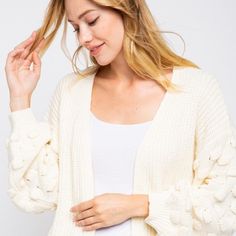 Three Dimentional Detail Unque Cardigan Three-Dimentional Ivory Detail Unique Cardigan In Ivory. Oversized Cardigan With Three-Dimensional Bubble Sleeve + Hip-Covered Length. Ribbed Detail At Sleeve And Neck Line And Unique Design Gives Stylish. -100% Acrylic -Oversized Stylish Sweaters For Women Cardigan, Unique Cardigan, Drop Shoulder Cardigan, Cardigan Design, Classic Cardigan, Bubble Sleeve, Oversized Cardigan, Formal Outfit, Basic Tee