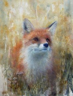 a painting of a red fox looking at the camera