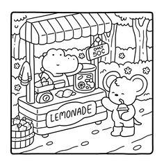 a cartoon bear selling lemonade at an ice cream stand with the word lemonade on it