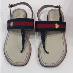 These Are A Brand New, Unworn, Box Included Gucci Girls/Kids Leather Thong Sandal. They Have A Gold Heart On The Classic Gucci Blue And Red Stripe. These Retailed For $270 Brand New And Are Offered For Much Less. Please Ask Any Questions! Thank You! African Hair Wrap, African Hair, Leather Thong Sandals, African Hairstyles, Red Stripe, Gucci Shoes, Heart On, Gold Heart, Thong Sandals