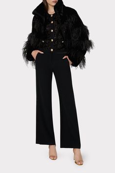 Meet our most dramatic MILLY jacket—the Avah puffer is designed for layering over our cocktail and evening attire. It’s made from faux fur and embellished with flouncy ostrich feather paneling. It snaps to close and has two side pockets. Black Faux Fur Jacket, Satin Pants, Luxury Dresses, Ostrich Feather, Maxi Dress Cocktail, Cocktail Evening Dresses, Luxury Dress, Swimsuit Cover Ups, Evening Attire