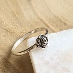 Therese Rose Ring — telos art + design Layering Rings, Jesus Ring, Heirloom Rings, Our Lady Of Sorrows, Layered Rings, Catholic Jewelry, Rose Ring, Religious Jewelry, Silver Pieces