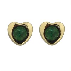 18k Solid Yellow Gold Cabuchon Emerald Center Heart covered screwback Earring 6mm=0.24 inches Great for newborns up to 7 years old Amalia box and bag included Heart Cut Emerald Jewelry In Yellow Gold, Heart-shaped Emerald Birthstone Jewelry, Elegant Heart-shaped Emerald Jewelry, Heart-shaped Yellow Gold Emerald Jewelry, Classic Green Heart-shaped Jewelry, Fruit Animals, Catholic Cross, Crawlers Earrings, Mens Silver Jewelry