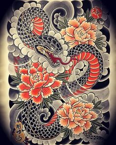 15+ Traditional Japanese Snake Tattoo Designs | PetPress Yakuza Style Tattoo, Japanese Snake, Snake Tattoo Meaning, Traditional Snake Tattoo, Bodysuit Tattoos, Japanese Snake Tattoo, Tato Tradisional