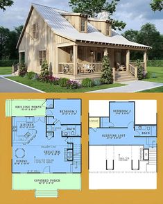 two story house plan with loft and open floor plans for small houses in the country style