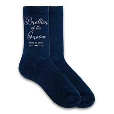 Here to party fun saying digitally printed on the outside of the socks for the brother of the groom on cotton socks. Wedding Ushers, Groom Socks, Navy Flats, Groomsmen Socks, Best Man Wedding, Wedding Roles, Wedding Socks, Custom Socks, Wedding Officiant