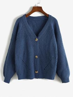 Raglan Sleeve Single Breasted Pointelle Knit Cardigan - INS | Online Fashion Free Shipping Clothing Mertensia Virginica, Pointelle Knit, Chunky Cardigan, Cute Sweaters, Fresh Start, Winter Sweaters, Ocean Blue, Online Clothing Stores