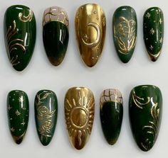 Dark Green Nails, Summer Nail Art, Prom Nails, Dream Nails, Nail Art Inspiration, Summer Nail