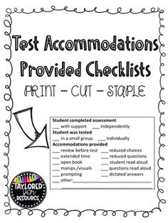 test accommodations and checklists for students to use