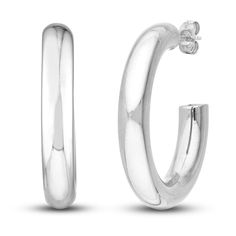 A lustrous high-polish finish adorns these timeless women's hollow open hoop earrings. Fashioned in 14K white gold, the 30mm earrings secure in place with friction backs. Timeless Oval Hoop Earrings With Polished Finish, Luxury Silver Huggie Earrings With Polished Finish, Elegant Rounded Polished Earrings, Modern Polished Hoop Earrings For Anniversary, Luxury White Gold Hoop Earrings With Shiny Finish, Everyday Luxury White Gold Huggie Earrings With Polished Finish, Fine Jewelry Polished Finish Hoop Earrings For Anniversary, Formal Sterling Silver Hoop Earrings With Shiny Finish, Luxury Polished White Gold Hoop Earrings