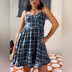 Gorgeous Black And Blue Puffy Mini Dress. Never Worn Before, Perfect State Puffy Mini Dress, Grunge Mini Dress, Plaid Babydoll Dress, Shein Dress, Shein Dresses, Babydoll Dress, Black Blue, Blue Black, Plaid