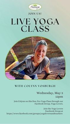 the flyer for live yoga class