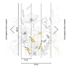 a line drawing shows the height of flowers and leaves on a white background with an arrow pointing