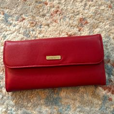 This Is Such A Great Leather Wallet - 7 1/2” Wide 4” Height Very Spacious Red Bifold Evening Bag, Elegant Red Trifold Wallet For Everyday Use, Red Clutch Wallet For Travel, Red Bifold Clutch For Everyday Use, Liz Claiborne, Leather Wallet, Wallets, Bag Lady, Wallet