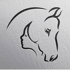 a horse's head is shown in black ink on a white paper background with the word