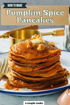 a stack of pumpkin spice pancakes on a plate