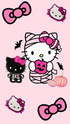 the hello kitty wallpaper is pink and black