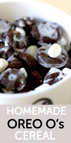 homemade oreo'o's cereal in a bowl with marshmallows