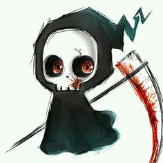 a drawing of a skeleton holding a knife with blood coming out of it's eyes