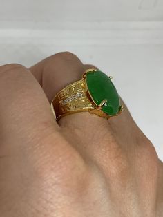 Vintage Lucky Green Nephrite Jade ring Large green nephrite jade Ornate gold finished White bronze Vintage ring, does not tarnish, NOT sterling Size 6.5, 7, 7.5, or 8 ONLY My jeweler can custom re size for a $10-$20 fee All rings are shipped free in the US in a nice gift box. Check out our over a THOUSAND great reviews Engraving is $4 per letter and is not always perfect depending on the piece. It can take a few days if the jeweler is busy. This is payable to Paypal Judithsltd@gmail.com Vintage Jade Ring As A Gift, Heirloom Green Jade Rings, Antique Green Jade Jewelry, Carved Green Jade Rings, Vintage Jade Jewelry Hand-strung, Mermaid Ring, Lucky Green, Nephrite Jade, Golden Ring