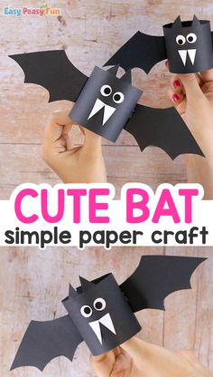 two hands holding up paper bats with the words cute bat on them and an image of a