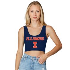 This super flattering University of Illinois Navy Crop Top is perfect for college game day paired with our Orange Tailgate Skirt! Our Illinois Fighting Illini Navy Crop Tank Top's stretchy fabric makes it the perfect option for all body types. You'll never want to take this adorable crop tank top off! Go Fighting Illini! One Size Fits Most. 88% Micropoly, 12% Spandex. Stretchy & soft fabric designed for all day use & long lasting quality. Sublimated Design. Machine wash on cold. Officially Lice College Gameday Outfits, College Game Day, Navy Crop Top, College Games, College Game Days, University Of Illinois, Tank Top Outfits, T Shirt Image, Gameday Outfit