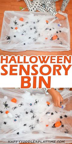 an easy halloween activity for toddlers to make with plastic bags and spider webs