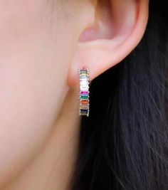 Big Rainbow Shimmer Hoop Huggies - Nikki Smith Designs Multicolor Huggie Hoop Earrings, Multicolor Round Huggie Earrings For Gifts, Multicolor Round Huggie Earrings As Gift, Multicolor Huggie Earrings For Gifting, Hypoallergenic Rainbow Hoop Earrings As Gift, Multicolor Huggie Earrings For Pierced Ears As A Gift, Multicolor Huggie Hoop Earrings For Gift, Colorful Trendy Hoop Earrings For Gift, Colorful Trendy Hoop Earrings As Gift