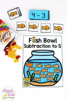 the fish bowl subtraction to 5 is shown next to candy and gummy