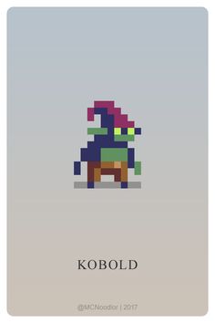 an image of a pixel art piece with the word kobold on it's side