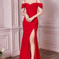 This Simply Sophisticated Gown Is Perfection For Your Bridesmaids Party Or More Modern Formal Event. The Off The Shoulder Pleated Sleeve Drapes Around The Shoulders While A Thin Strap Holds The Gown. A Sweetheart Neckline Pleats Into The Side Seam For A Flattering Fit Opening Up To A Subtle Leg Slit. Color Lred Red Long Dress, Draped Gown, Cinderella Divine, Trumpet Skirt, Unique Prom Dresses, Gathered Dress, Long Bridesmaid Dress, Sweetheart Dress, فستان سهرة