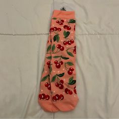 Disney Cherries With Hidden Mickey Socks Disney Parks New Size 5-10 Casual Mid-calf Socks For Stocking Stuffer, Cute Knee-high Spring Socks, Red Cotton Socks For Spring, Casual Pink Knee-high Socks, Pink Cotton Socks For Stocking Stuffers, Playful Red Cotton Socks, Cute Red Cotton Socks, Cute Red Socks, Disney Socks