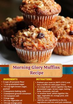 the recipe for muffins is displayed on a plate