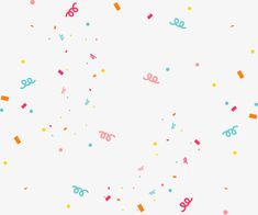 colorful confetti and streamers are flying in the air on a white background