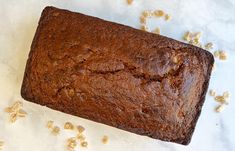 Crystallized ginger gives this spiced banana bread recipe a delicious new dimension. This simple, easy, nut-free quick bread is perfect for the holidays; and as it bakes, your whole house will smell heavenly! #banana #bananabread #holidayrecipe #ginger #gingerbread