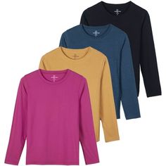 Introducing our Women's Long Sleeve Cotton-Poly T-Shirt 4-Pack  a perfect fusion of comfort, style, and versatility. Crafted with precision from a premium blend of 60% cotton and 40% polyester, these tees offer an exquisite balance of softness and durability for your everyday wardrobe. Enjoy the luxurious feel of cotton against your skin, enhanced by the breathability and moisture-wicking properties of polyester. This combination ensures day-long comfort, making these long-sleeve tees ideal for Classic Wardrobe Essentials, Womens Thermal, Thermal Shirt, Classic Wardrobe, Quarter Zip Pullover, Casual Everyday, Everyday Wardrobe, Everyday Style, Casual T Shirts