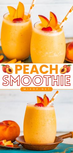 Delight family and friends with this non-alcoholic drink! Not only is this easy peach smoothie creamy and silky with an extraordinary tropical flavor, but it also has antioxidant components. Save this refreshing, delicious smoothie recipe! Smoothie With Avocado, Chocolate Smoothie Recipe, Peach Smoothie Recipes, Easy Breakfast Smoothies, Easy Mocktail Recipes, Peach Drinks, Peach Smoothie, Fruit Smoothie Recipes Healthy, Drink Recipes Nonalcoholic