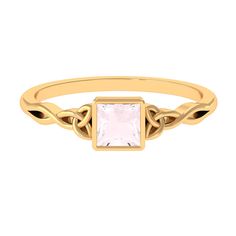 Product Details Embrace the essence of romance with our Solitaire Celtic Ring, featuring Princess Cut Rose Quartz set as solitaire. Nestled securely in a graceful bezel setting with intricate Celtic detailing, the rose quartz represents eternal unity and devotion. A symbol of everlasting love, this enchanting piece will leave a lasting impression on your journey together. Product Information SKU SHP-RINGS062310185 Width 3 mm Height 5.5 mm Weight 1.92 gm (Approximate) ROSE QUARTZ INFORMATION No.of Stones 1 Pieces Total Weight 0.55 Carat (Approximate) Dimension(approx) Princess Cut-5X5 mm-1 Pcs Color Pink Cut Brilliant Shape Princess Cut Setting Type Prong-Setting Quality Grade AAA View More Product Parent Collection Handle rose-quartz-rings