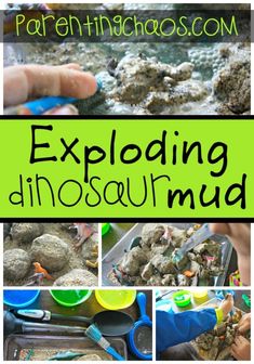 Fizzing Dinosaur Eggs and Exploding Mud! Dinosaurs Preschool, Dinosaur Activities, Dinosaur Crafts, Dinosaur Eggs, Science Activities For Kids, Science Experiments Kids, Dinosaur Kids, Dinosaur Party, Sensory Bins